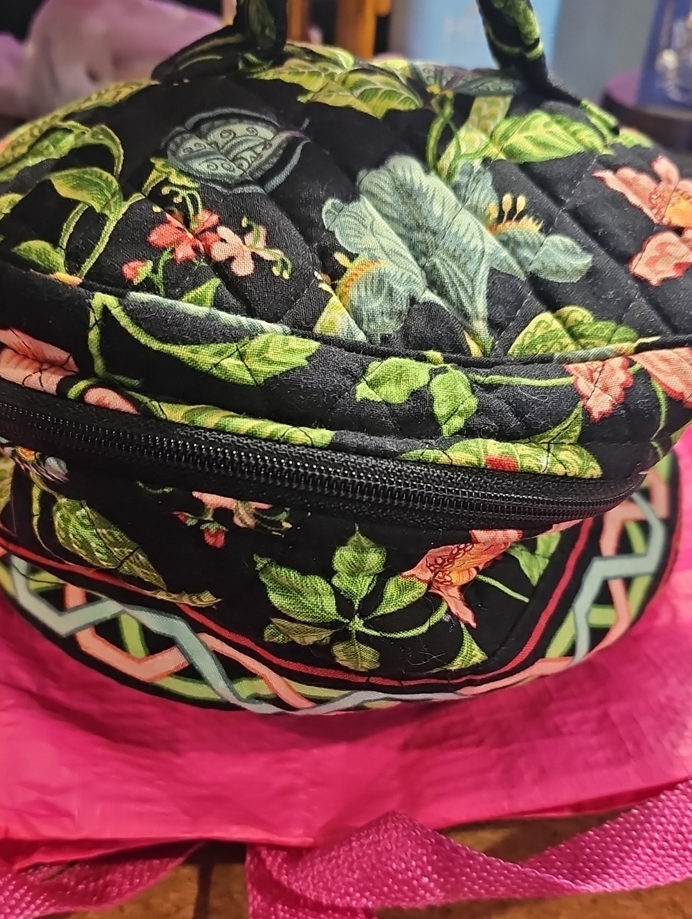 Vera Bradley Quilted Floral Lattice  Cosmetic Bag - Black & Green #891